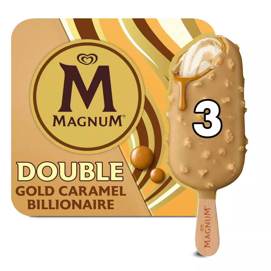 Magnum Ice Cream Sticks Double Gold Caramel Billionaire 3x 85 ml