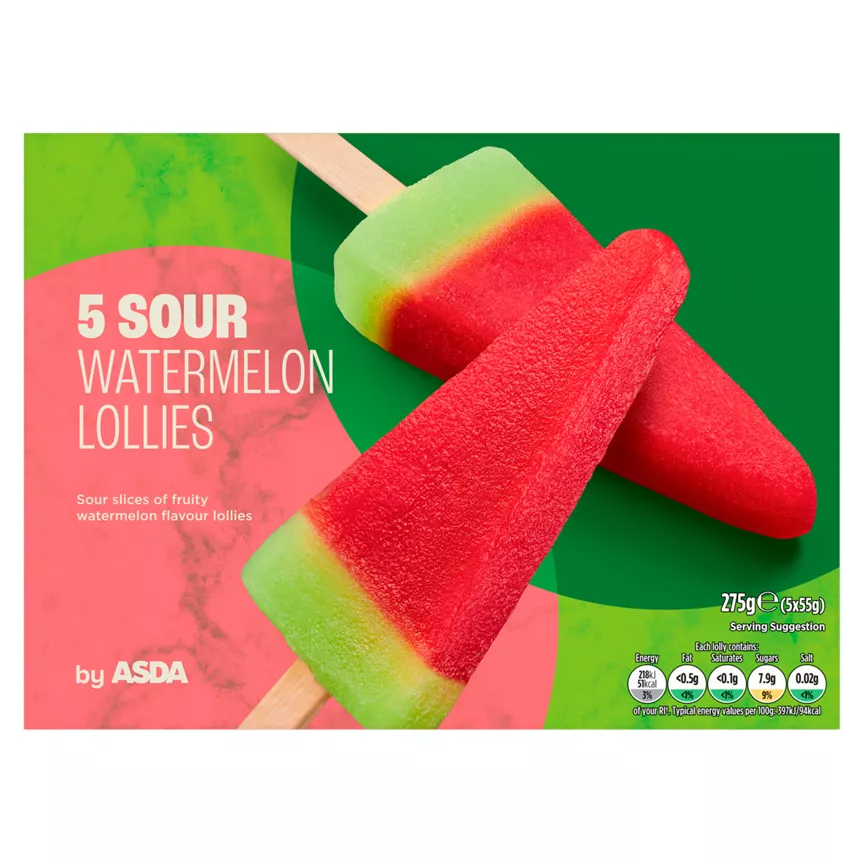 ASDA 5 Sour Watermelon Lollies