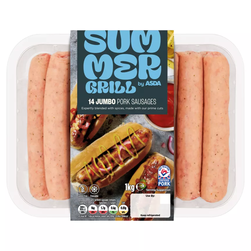 SUMMER GRILL by ASDA 14 Flavourful Jumbo Pork Sausages 1kg