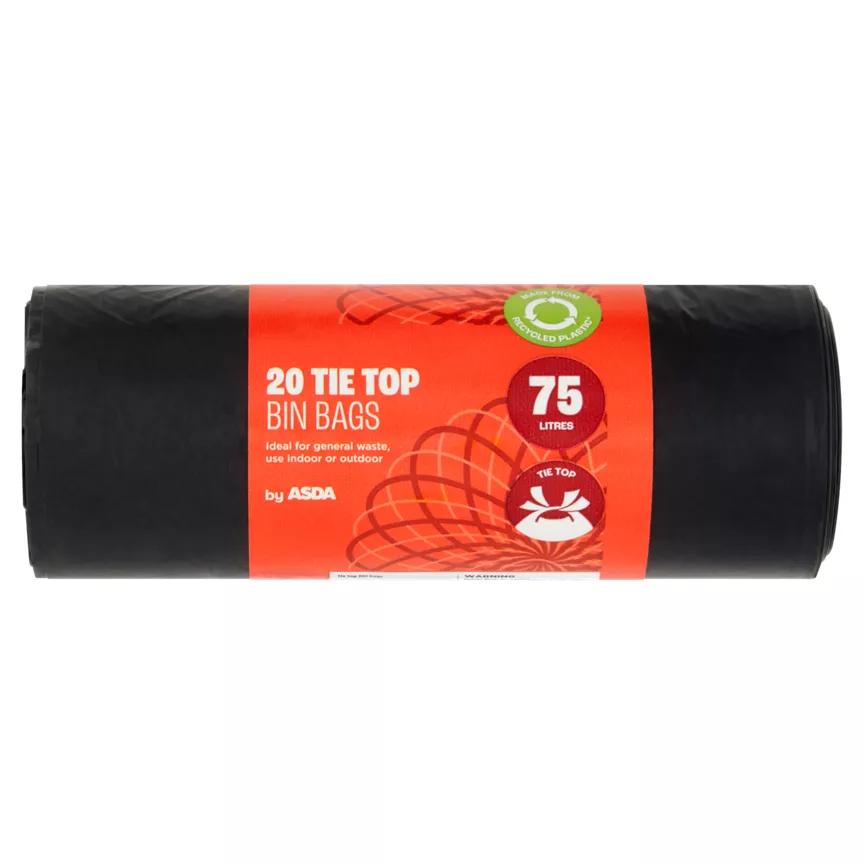 ASDA 20 Tie Top Bin Bags 75 Litres