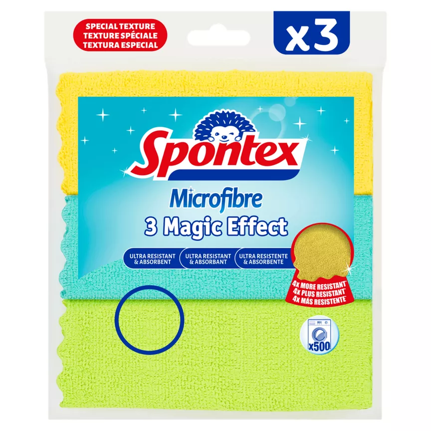 Spontex 3 Magic Effect Microfibre Cloths, 24.5 x 25cm Cleaning Cloths