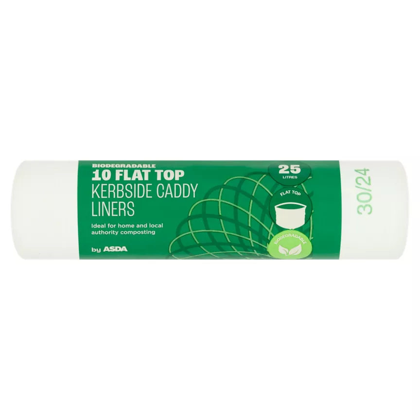 ASDA Biodegradable 10 Flat Top Kerbside Caddy Liners 25 Litres
