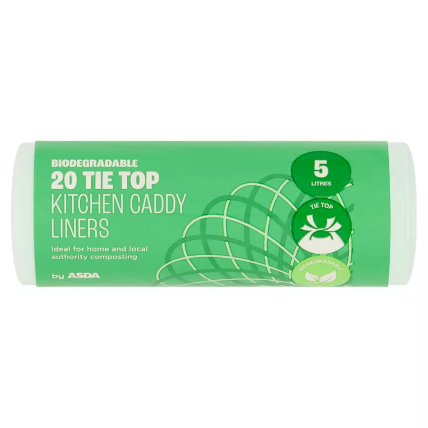 ASDA Biodegradable 20 Tie Top Kitchen Caddy Liners 5 Litres