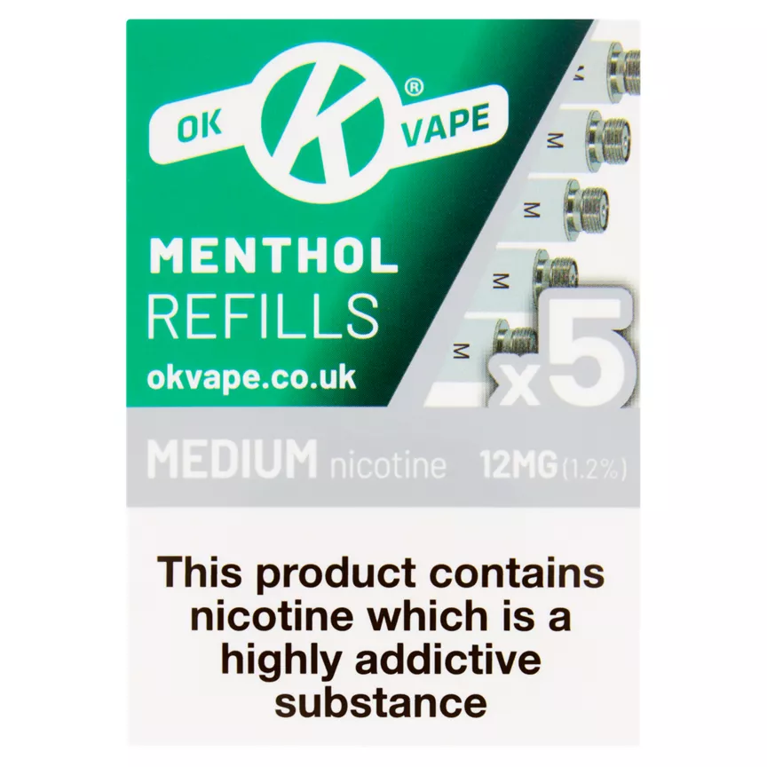 OK Vape Medium Menthol Flavour Electronic Cigarette Refills 5x