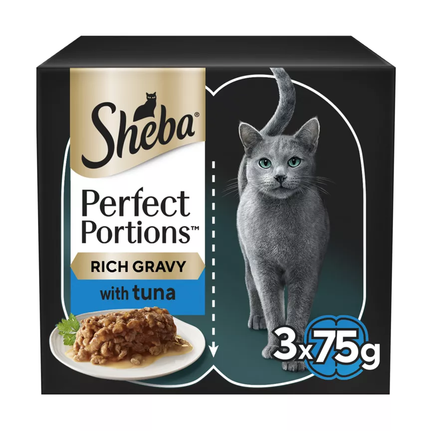 Sheba Perfect Portions Adult Wet Cat Food Trays with Tuna Chunks in Gravy