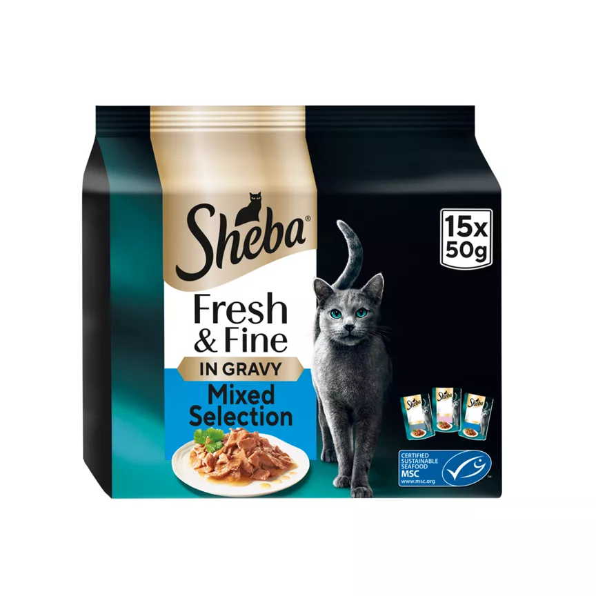 Sheba Fresh & Fine Adult 1+ Wet Cat Food Pouches Fish Collection in Gravy