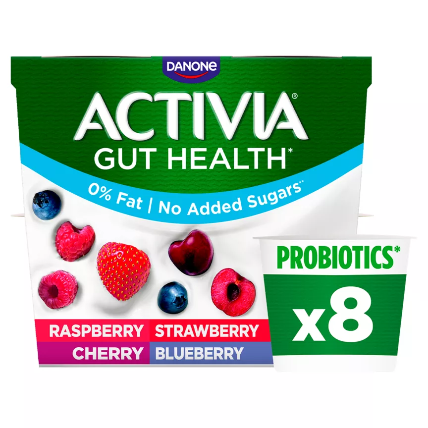 Activia Strawberry, Raspberry, Cherry & Blueberry No Added Sugar Fat Free Multipack yoghurt