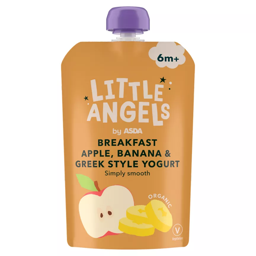 LITTLE ANGELS by ASDA Organic Breakfast Apple, Banana & Greek Style Yogurt 6m+ 100g