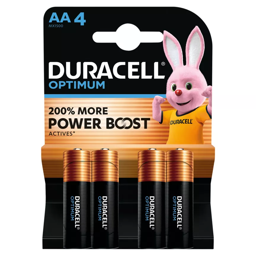 Duracell Optimum Alkaline AA Batteries, pack of 4