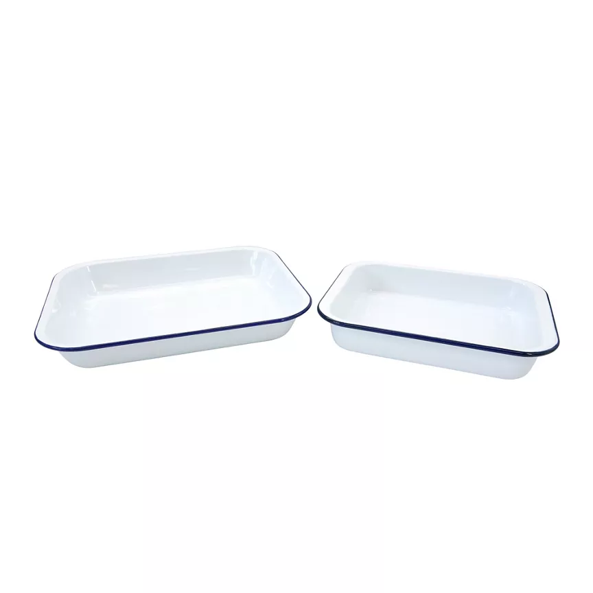 George Home White Enamel Roaster - Set of 2
