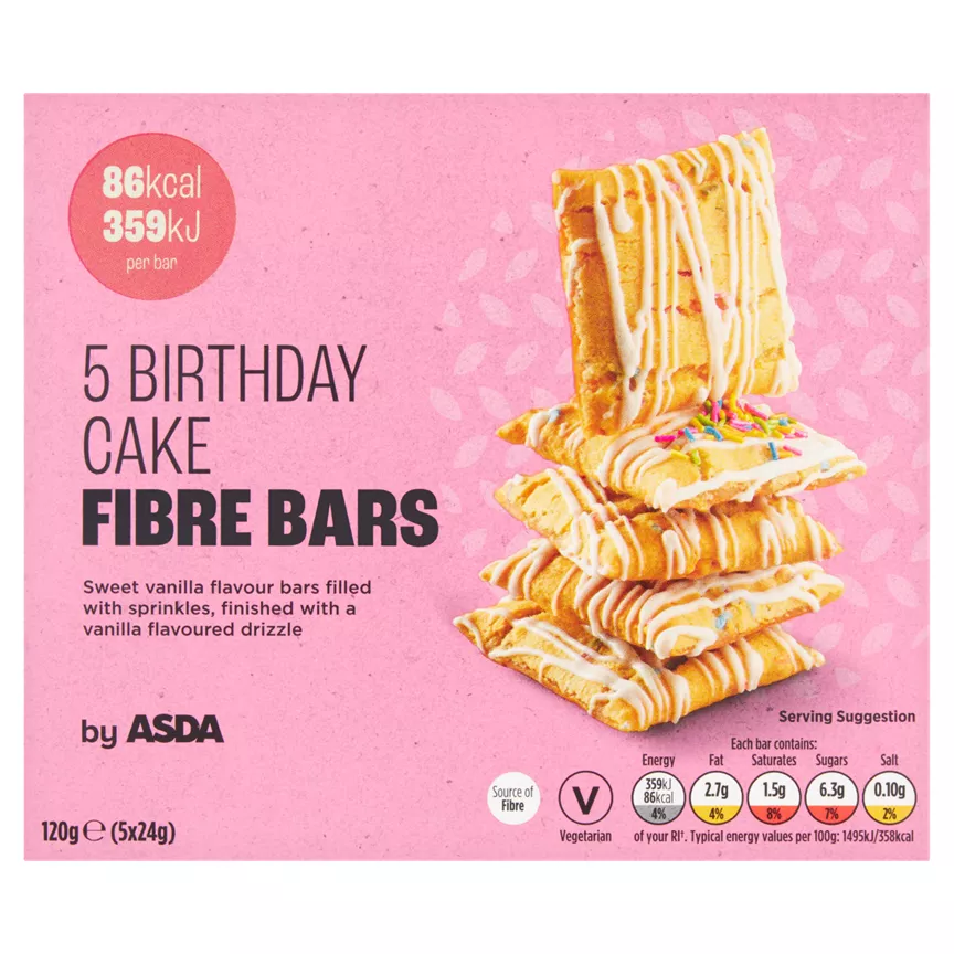 ASDA Birthday Cake 5 Fibre Bars 5 x 24g (120g)