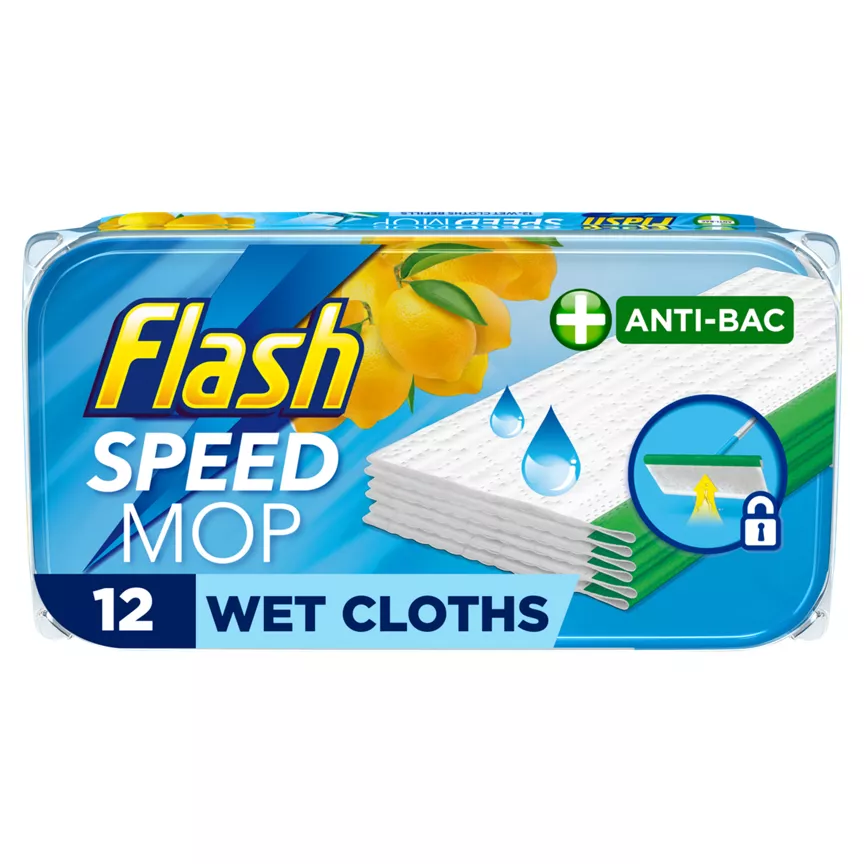 Flash Speedmop Antibacterial Lemon Wet Floor Cleaning Wipes, 12 Wipes