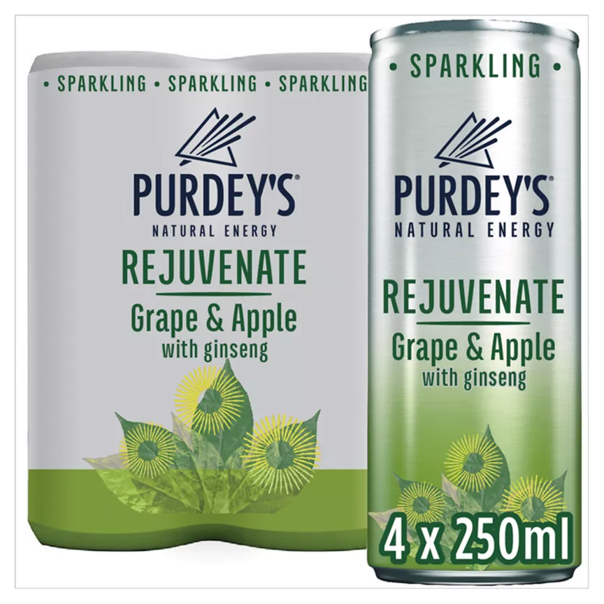 Purdey's Energy Rejuvenate Grape & Apple With Ginsen Cans 4 x 250ml