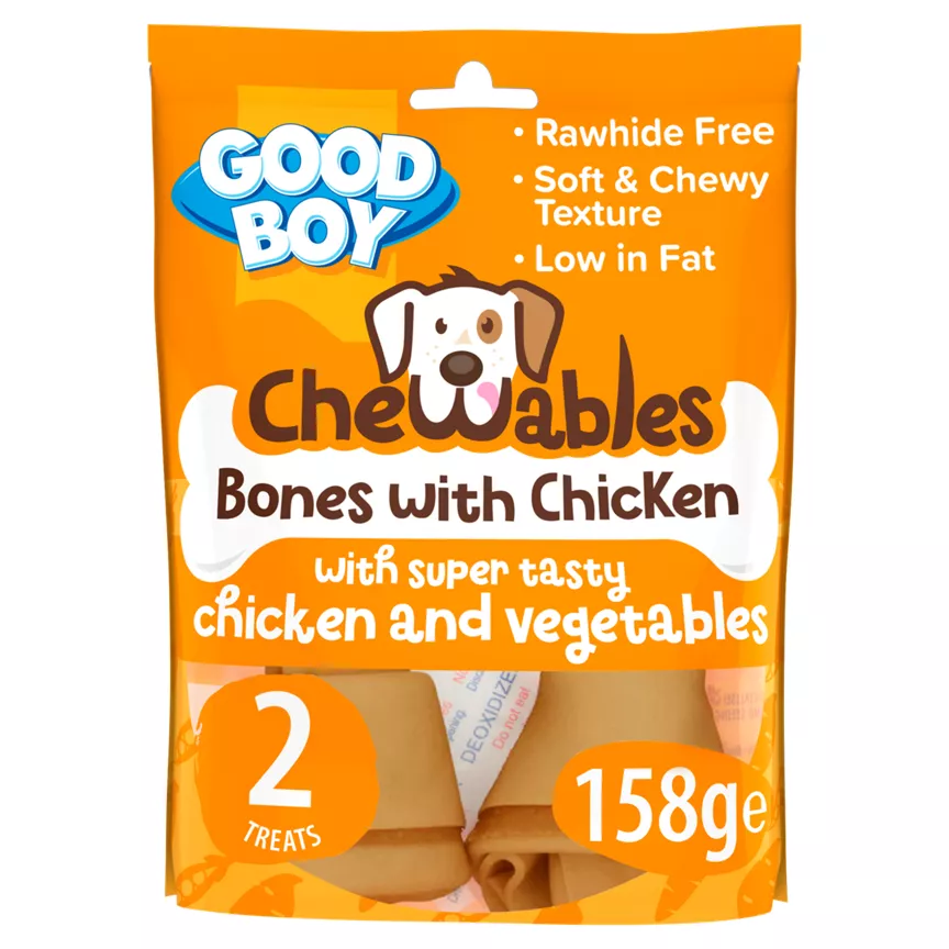 Good Boy Chewables Medium Chicken Bones Rawhide Free Dog Treats 2 Pack