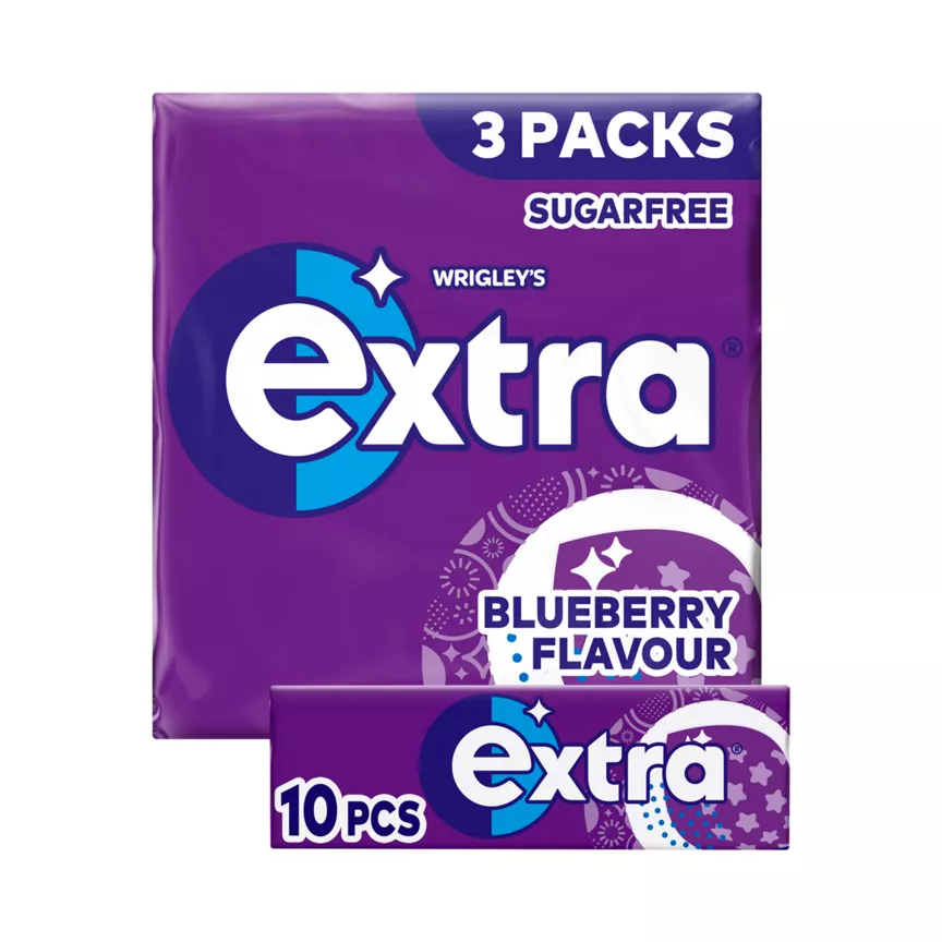 Extra Blueberry Flavour Sugarfree Chewing Gum Multipack 3 x 10 Pieces