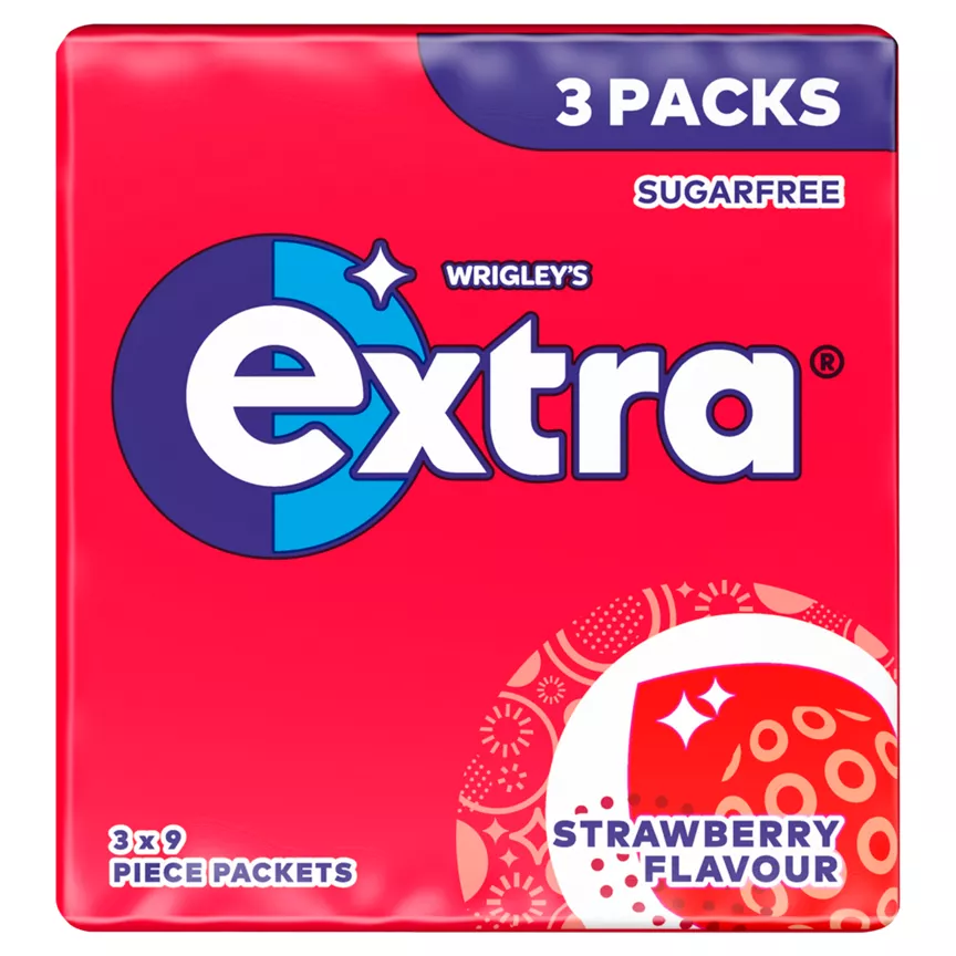 Extra Strawberry Flavour Sugarfree Chewing Gum Multipack 3 x 9 Pieces