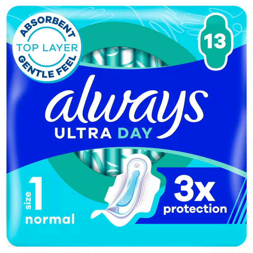 Always Ultra Day Sanitary Towels Normal (Size 1) With Wings 13 Pads - Image 1
