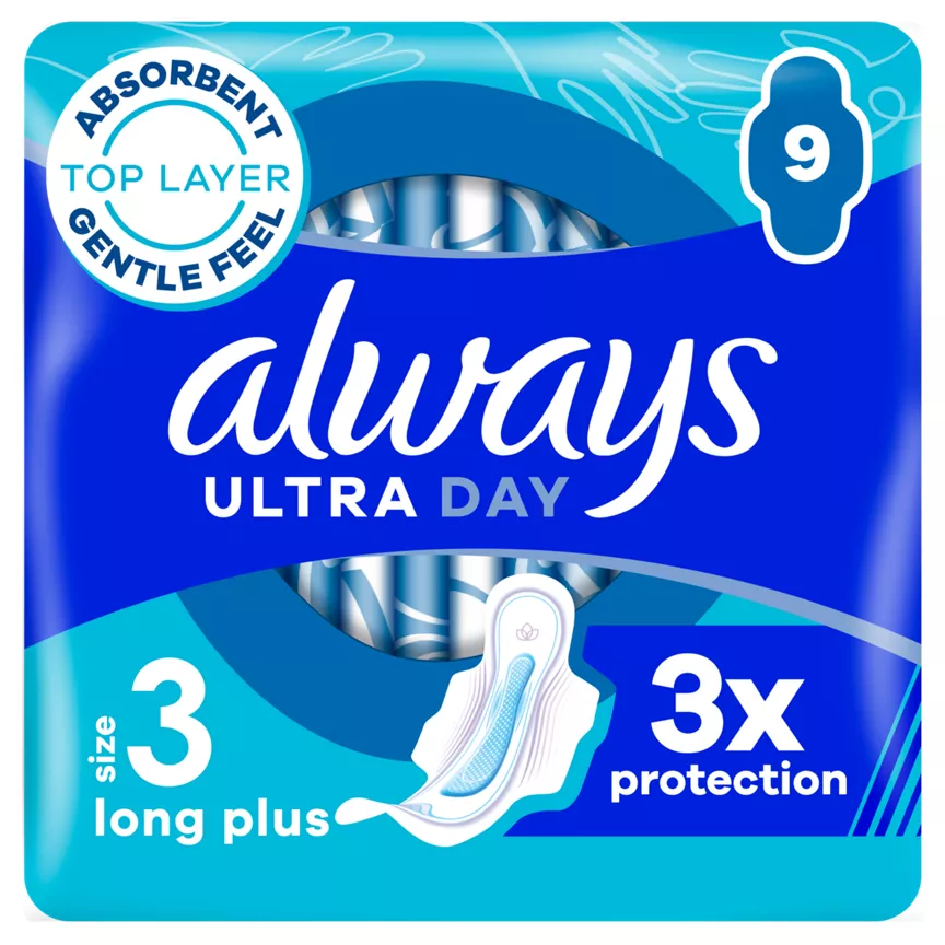 Always Ultra Sanitary Towels Long Plus (Size 3) With Wings 9 Pads - Image 1