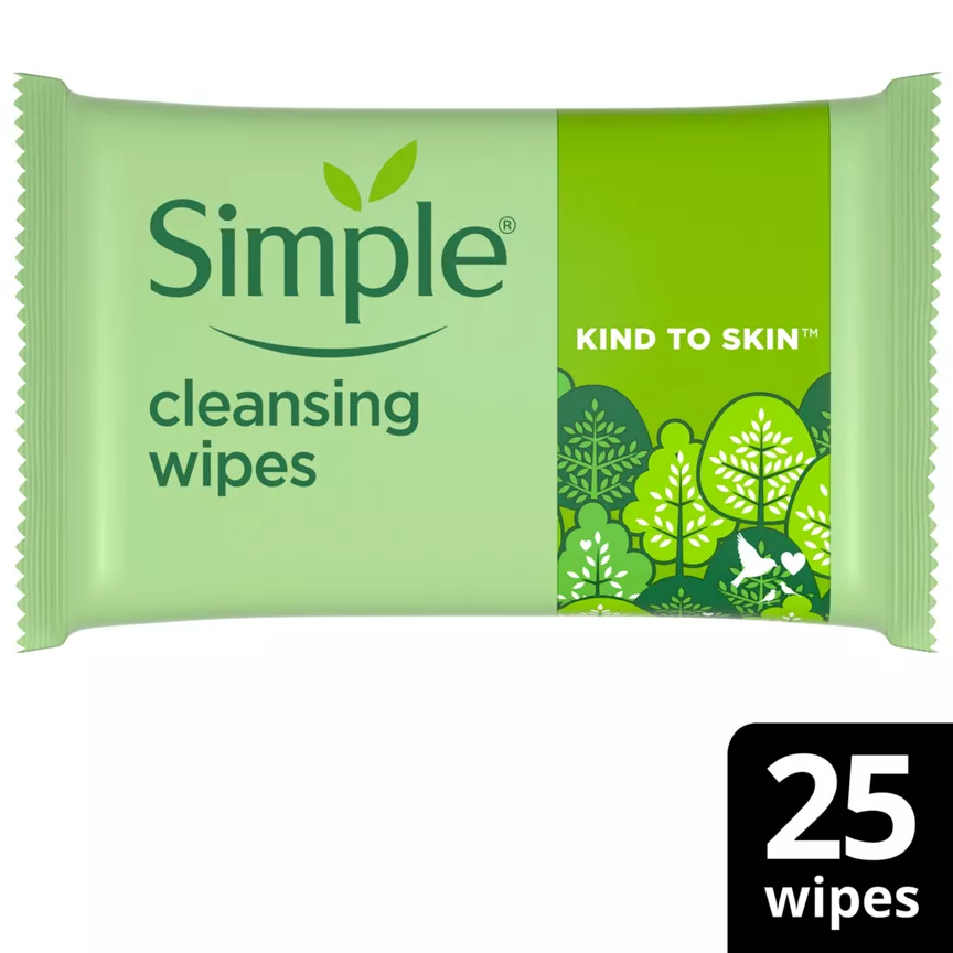 Simple Biodegradable Cleansing Face Wipes 25 Pack