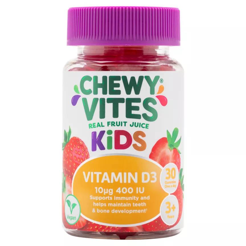 Chewy Vites Real Fruit Juice Kids Vitamin D3 400IU 3+ Years 30 Gummies One a Day
