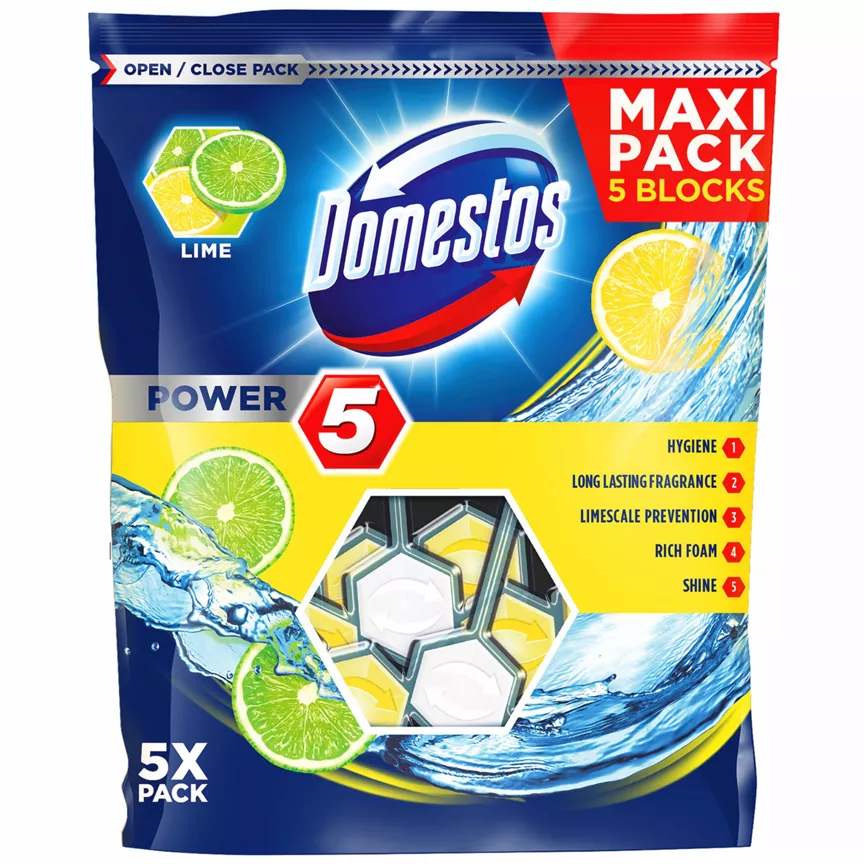 Domestos Power 5 Toilet Rim Block Lime 5 x 55 g