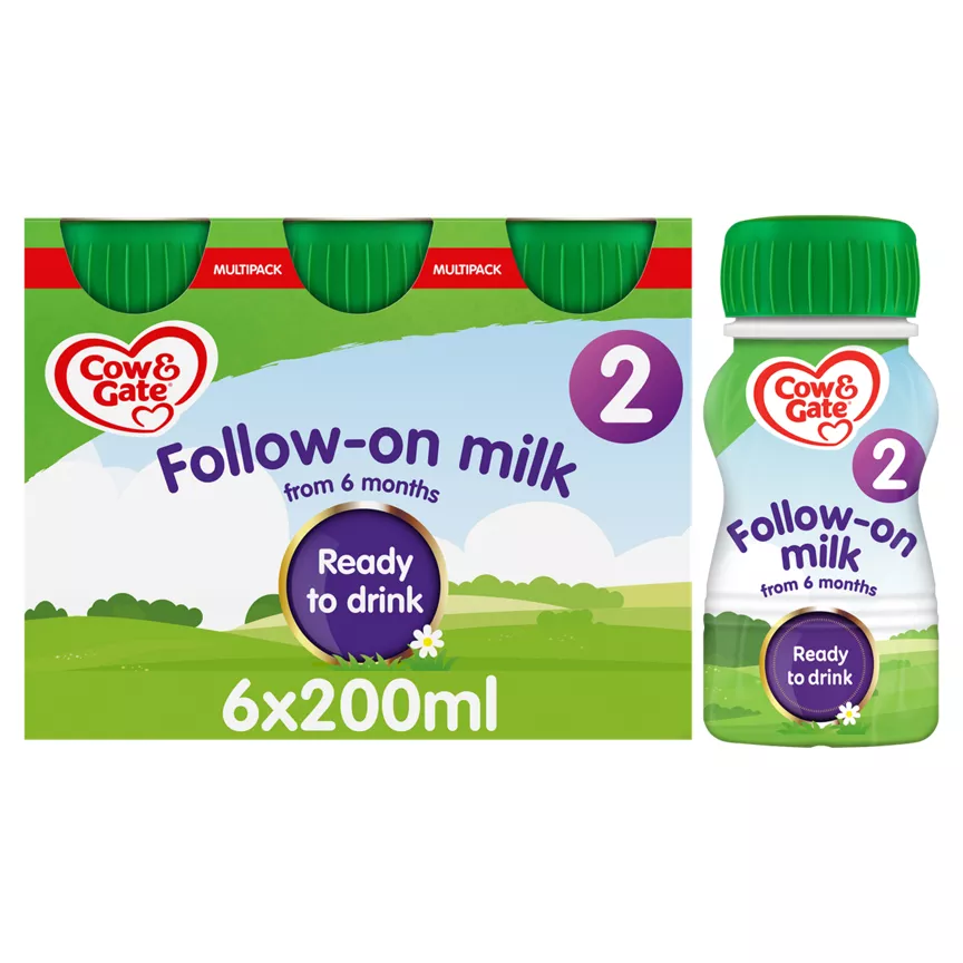 Cow & Gate 2 Follow On Baby Milk Formula Liquid 6-12 Months Multipack 6x