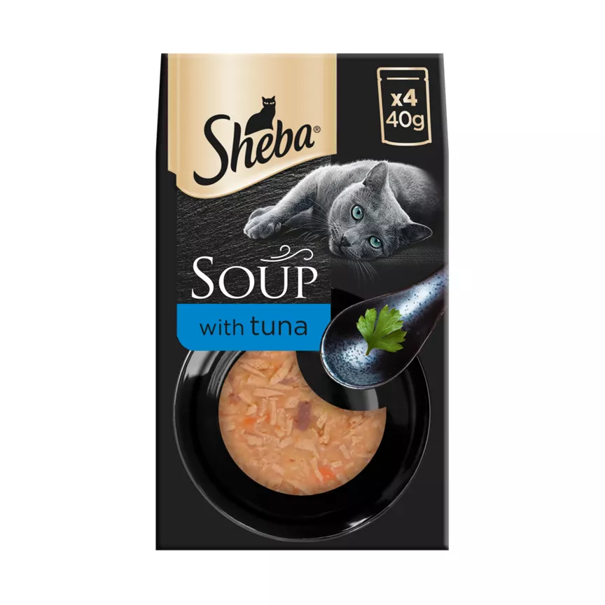 Sheba Classics Soup Adult Wet Cat Food Pouches with Tuna Fillets 4 x 40g
