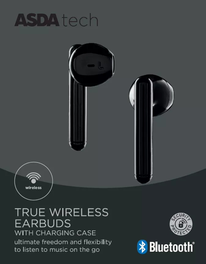 ASDA Tech True Wireless Earphones With Charging Case - Black