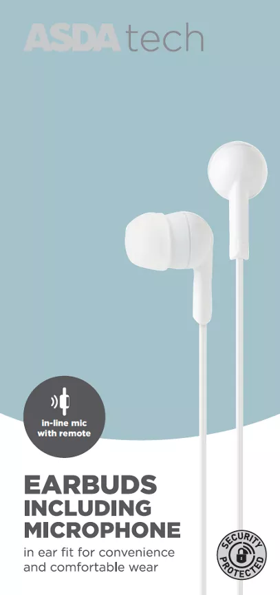 ASDA Tech Wired Earbuds with Mic - White