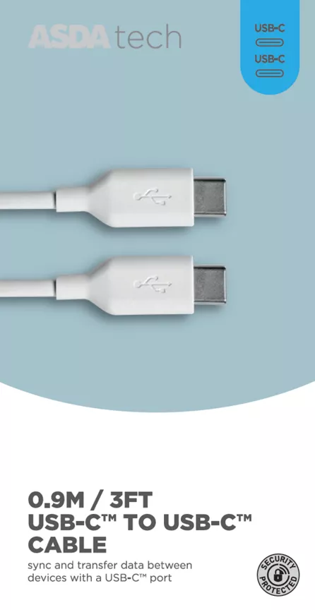 ASDA Tech USB-C to USB-C Cable - White 0.9m
