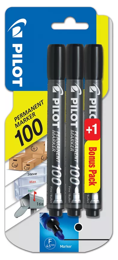 Pilot Permanent Marker Black 3 Pack