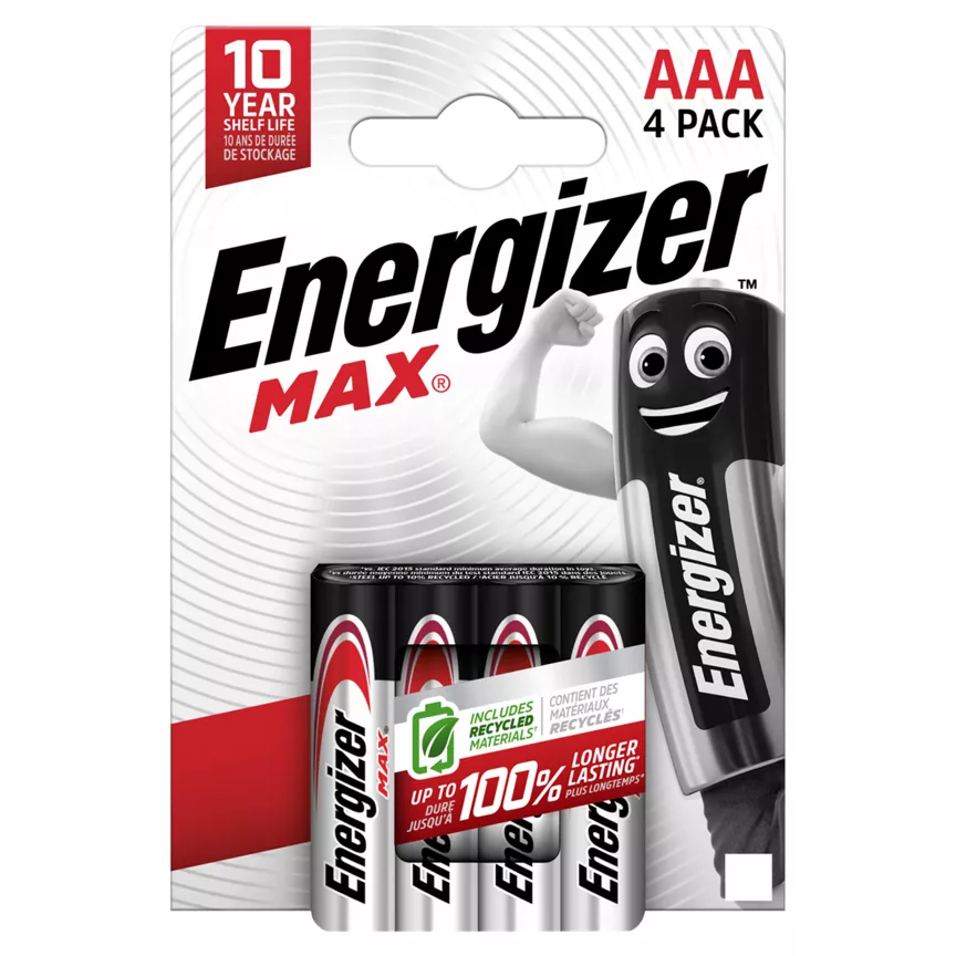 Energizer Max AAA Batteries, Alkaline, 4 Pack