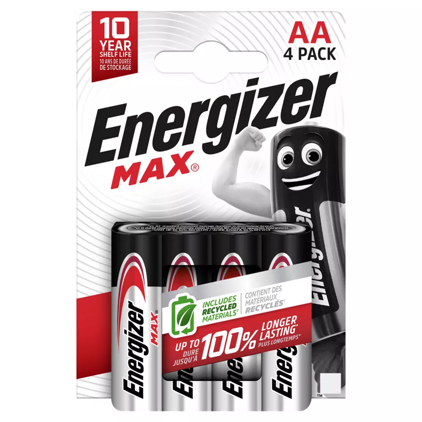 Energizer Max AA Batteries, Alkaline, 4 Pack