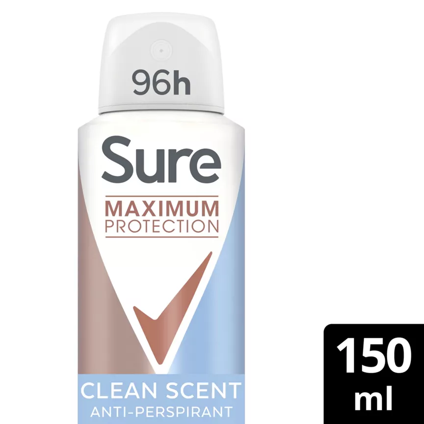 Sure Maximum Protection Anti-perspirant Deodorant Aerosol Clean Scent 150 ml