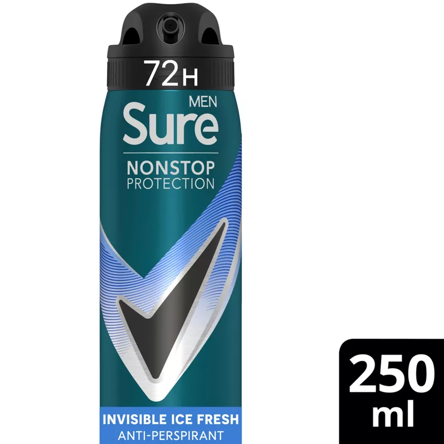 Sure Men Invisible Anti-perspirant Deodorant Aerosol Ice Fresh Nonstop Protection 250 ml