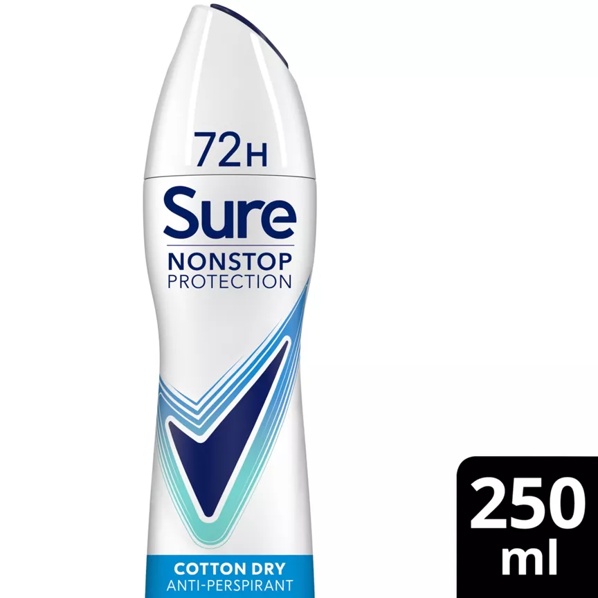 Sure Anti-perspirant Deodorant Aerosol Cotton Dry Nonstop Protection 250 ml