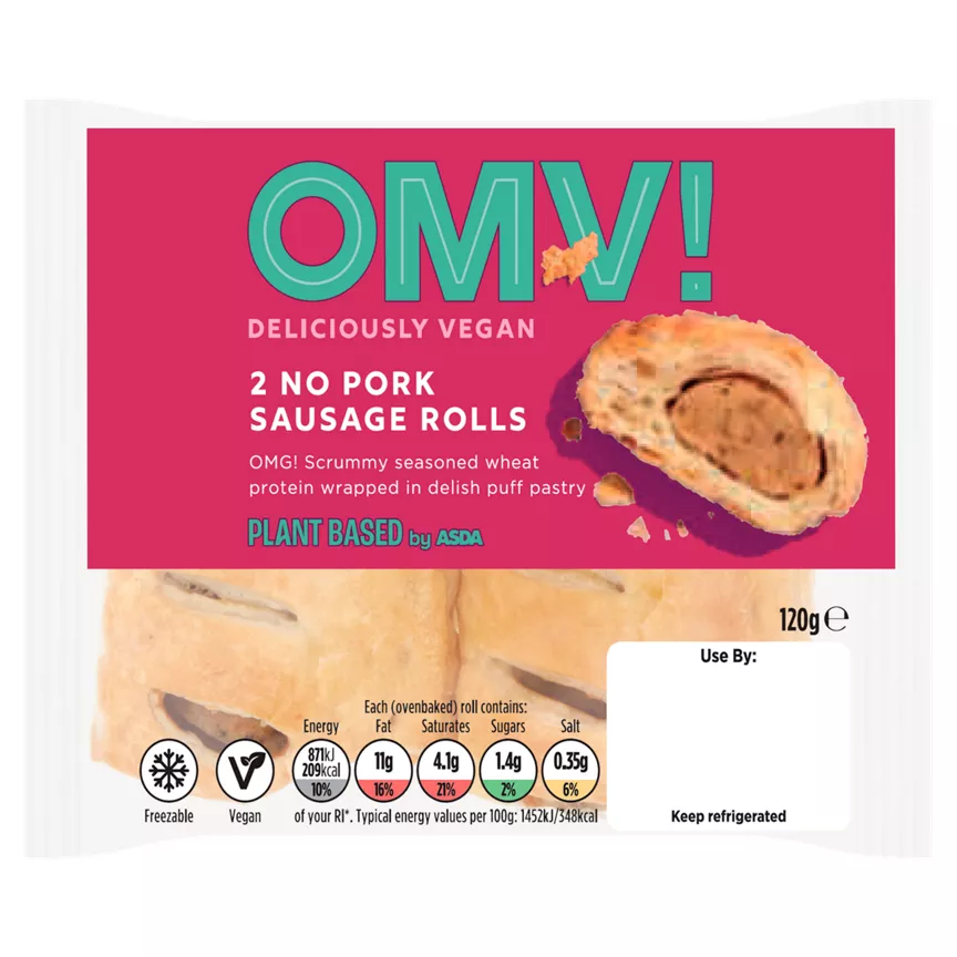 OMV! Deliciously Vegan by Asda 2 No Pork Sausage Rolls