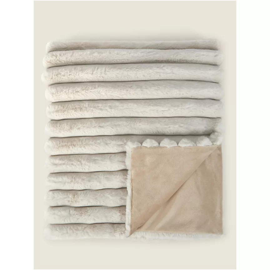 George Home Natural Ribbed Faux Fur Throw