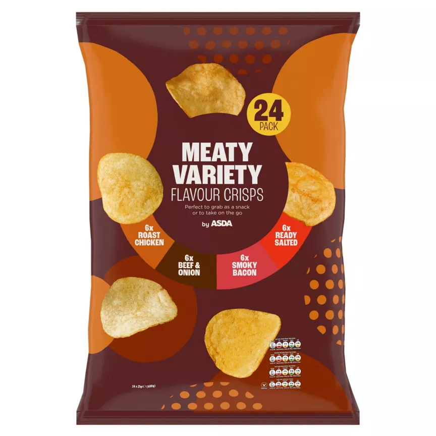 ASDA Meaty Variety Flavour Crisps 24 x 25g (600g)