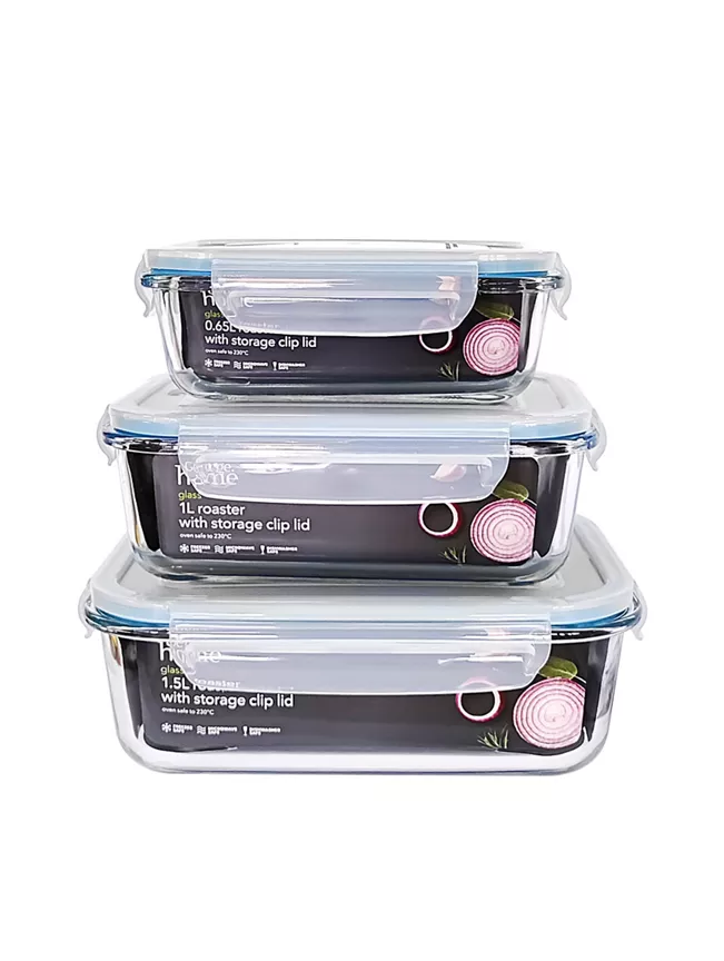 George Home Glass Roaster With Clip Lid 3 Pack