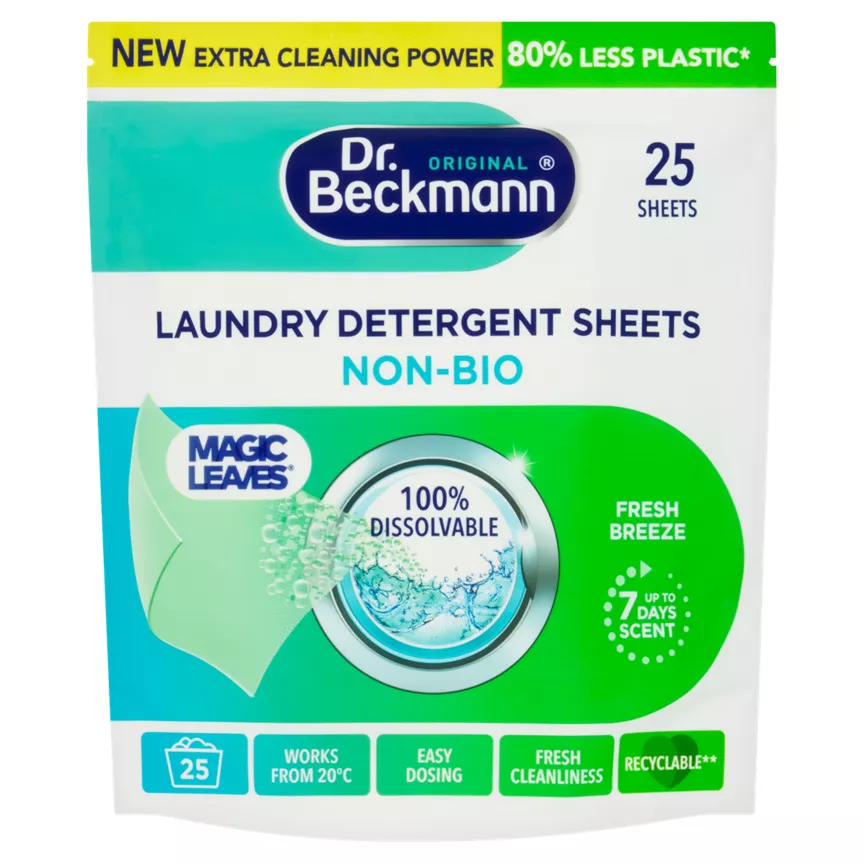 Dr. Beckmann Original Magic Leaves Laundry Detergent Sheets Non-Bio Spring Fresh 25 Washes