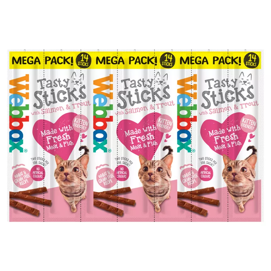 Webbox Tasty Sticks Cat & Kitten Treats Mega Pack with Salmon & Trout