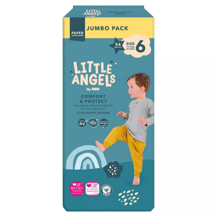 LITTLE ANGELS by ASDA Size 6 Comfort & Protect Jumbo Pack 54 Nappies