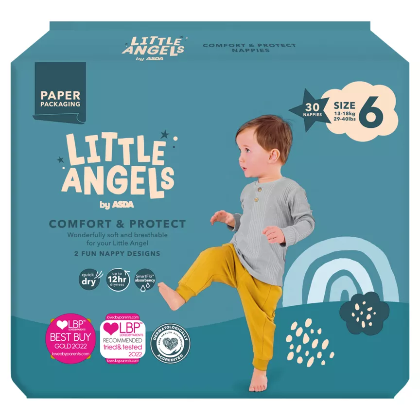 LITTLE ANGELS by ASDA Size 6 Comfort & Protect 30 Nappies