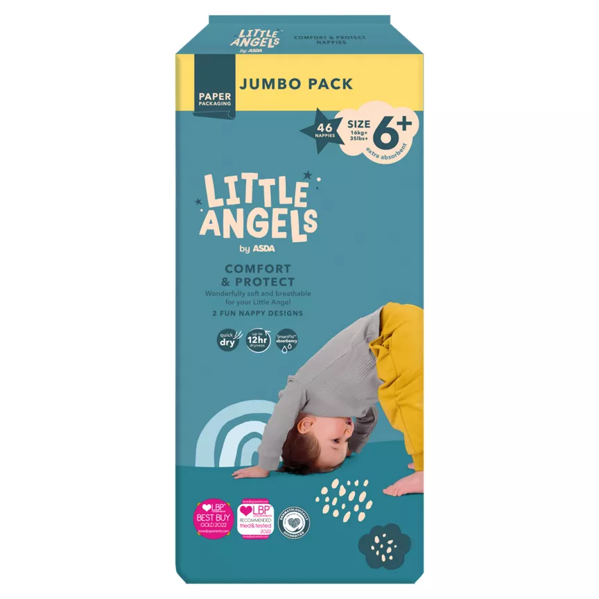LITTLE ANGELS by ASDA Size 6+ Comfort & Protect Jumbo Pack 46 Nappies
