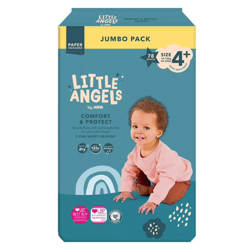 LITTLE ANGELS by ASDA Size 4+ Comfort & Protect Jumbo Pack 78 Nappies
