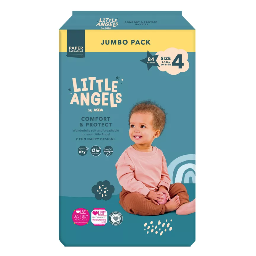 LITTLE ANGELS by ASDA Size 4 Comfort & Protect Jumbo Pack 84 Nappies