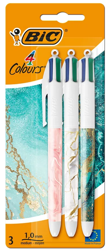 Bic 4 Colours Decors Ball Pens Marble x3