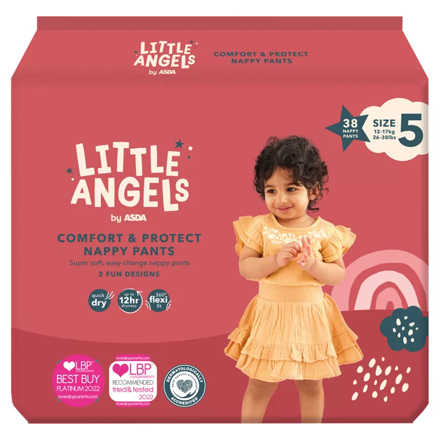LITTLE ANGELS by ASDA Comfort & Protect Size 5 12-17kg 38 Nappy Pants