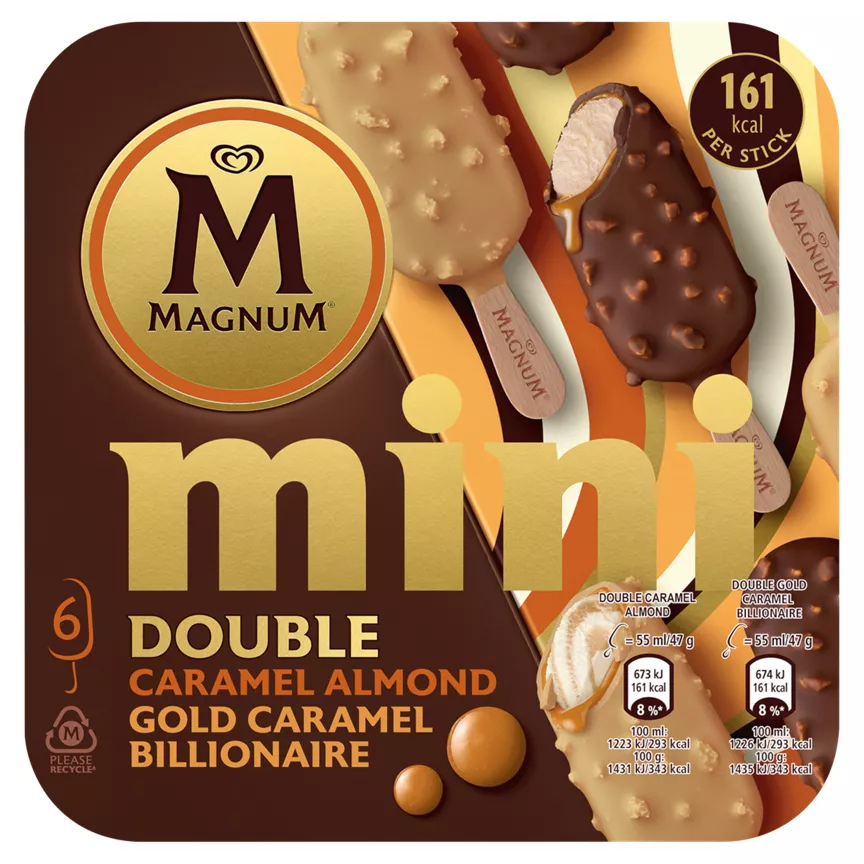 Magnum Mini Ice Cream Sticks Double Caramel Almond & Gold Caramel Billionaire 6x 55 ml